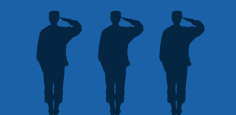 Tre soldater i giv akt. Blåtoner. Illustrasjon Tre soldater i giv akt. Blåtoner. Illustrasjon