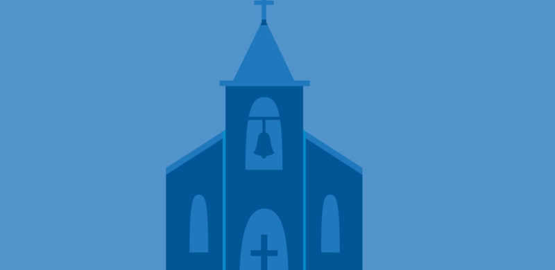 Kirke i blåtoner. Illustrasjon