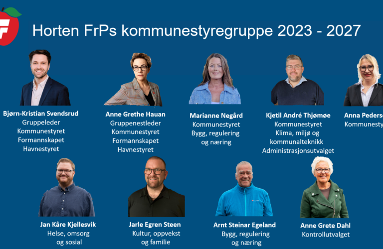 Lenke til artikkelen om: Horten FrPs kommunestyregruppe 2023-2027 Lenke til artikkelen om: Horten FrPs kommunestyregruppe 2023-2027